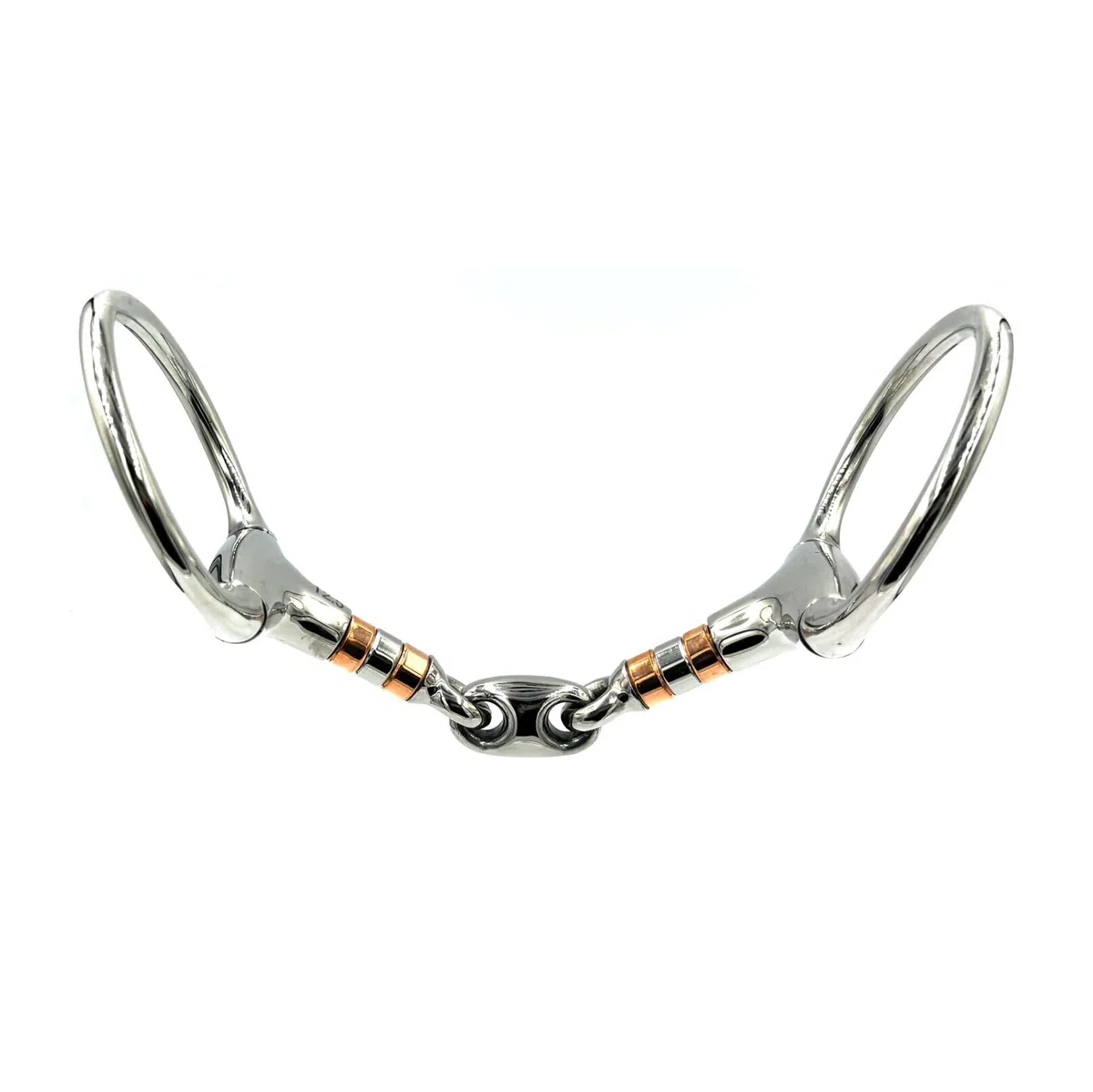 ES0086 Gebiss Olivenkopfgebiss Olivenkopftrense Doppelt Gebrochen mit beschichteter Kupferrolle aus Edelstahl Ringdurchmesser 70 mm Gebissstärke 21 mm (12.5 cm)