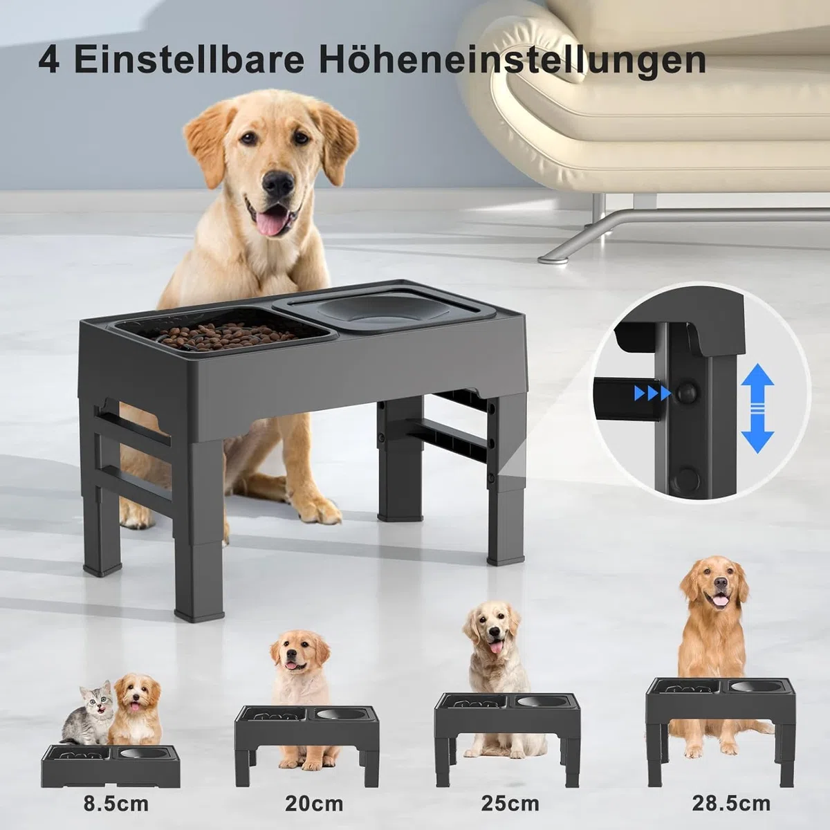 ELS PET Erhöhter Hundenapf: 2-in-1 Auslaufsicher Faltbarer Wassernapf & Edelstahl Napf mit 4 Höhenverstellbarer Napfständer für Große Mittelgroße Kleine Hunde & Haustiere zu Hause