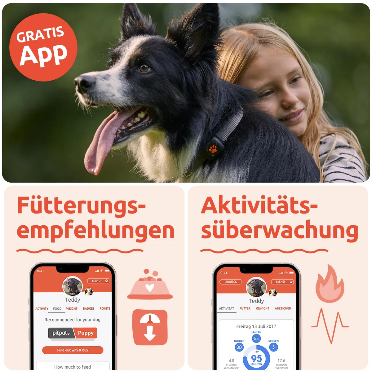 PitPat Aktivitäts & Fitness Tracker für Hunde (ohne GPS) – kein Aufladen oder Abo erforderlich – Geeignet für alle Hunde und Halsbänder – Intelligenter Haustier Aktivitätstracker – 100 % wasserdicht