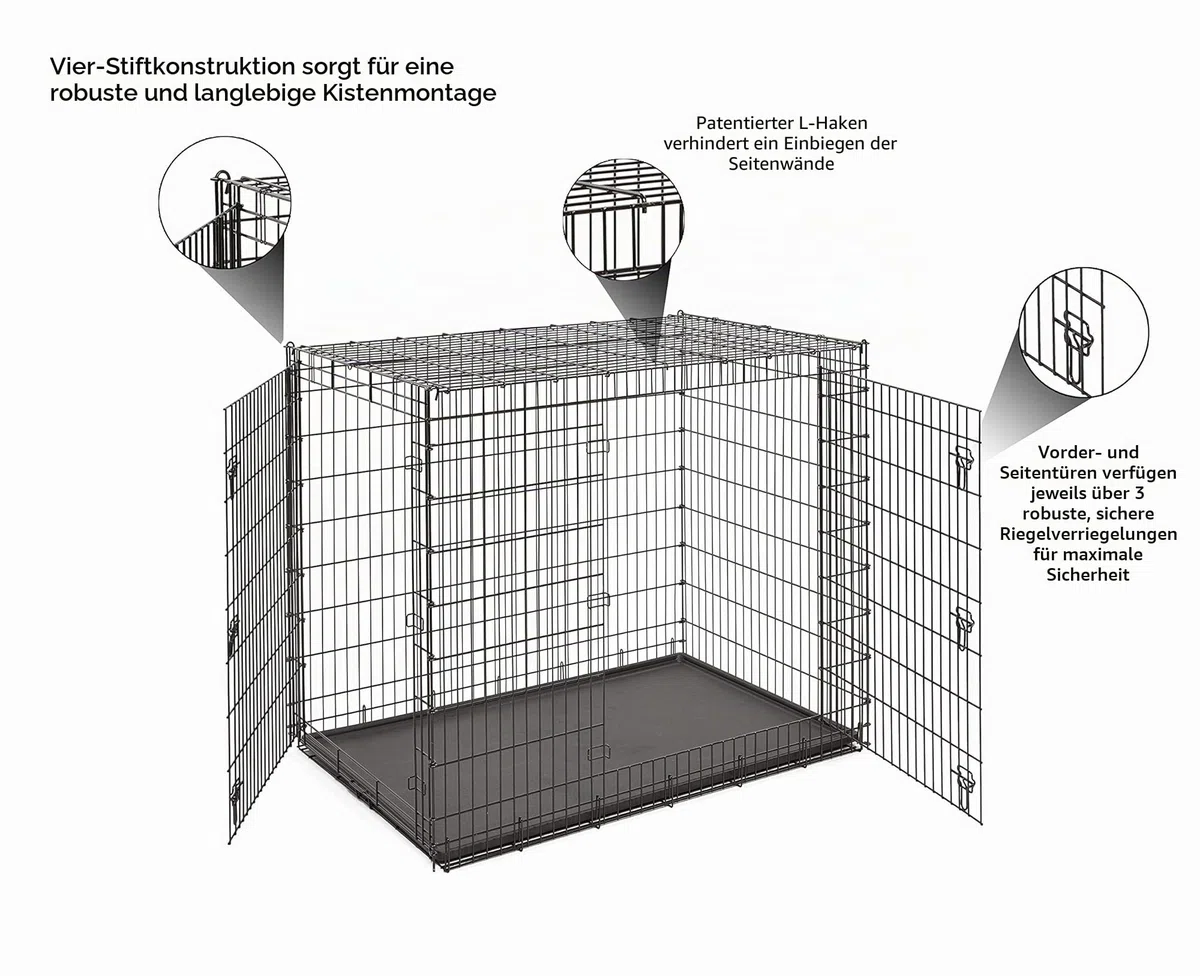 Solutions Series Hundebox für die größten Hunderassen, Doppeltür, 137 cm, Größe XXL, stabile Metallstifte, schwarz E-beschichtet