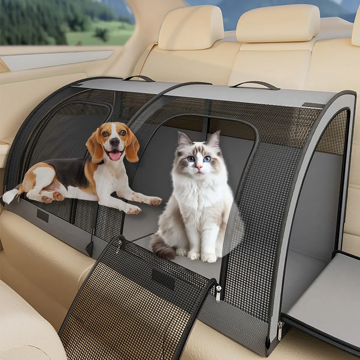Flatbare Autositz für 2 Katzen oder kleine Hunde, Wasserdichter Hundeautositz für Rück, Waschbares Katzentransportbox für Picknick, Reisen, Tourismus 100X50X50
