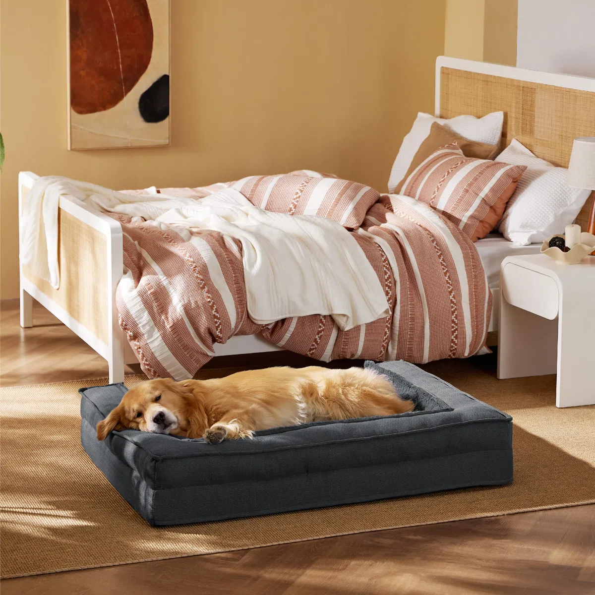 BEDSURE orthopädisches Hundebett große Hunde - Hundesofa mit eierförmiger Kistenschaum, kuschelig Schlafplatz in Größe 122x89x20 cm, waschbare Hundesofa, grau