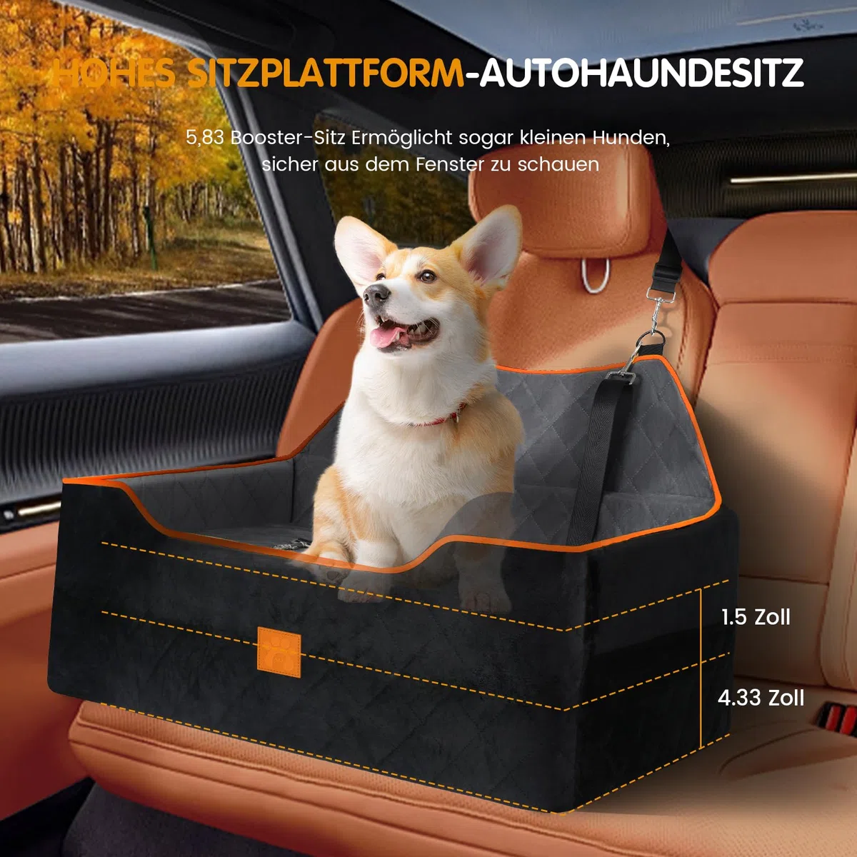 Hunde-Autositz für Hunde unter 25 kg oder 2 kleine Hunde, Sicherheits-Memory-Schaum-Autositz mit 2 Kissen und Sicherheitsleinen, großes Reisebett für den Rücksitz